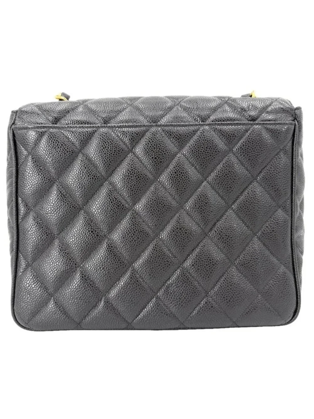 Chanel Shoulder Bag Quilted CC Logo Square Crossbody Caviar Leather Black Gold